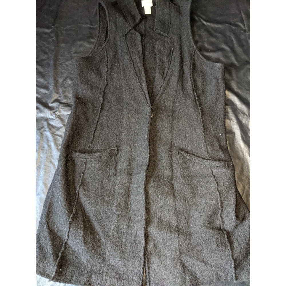 Chico's Wool Duster Vest Black Size 0 Women's Size 4-6 Sweater Vest 1 Button